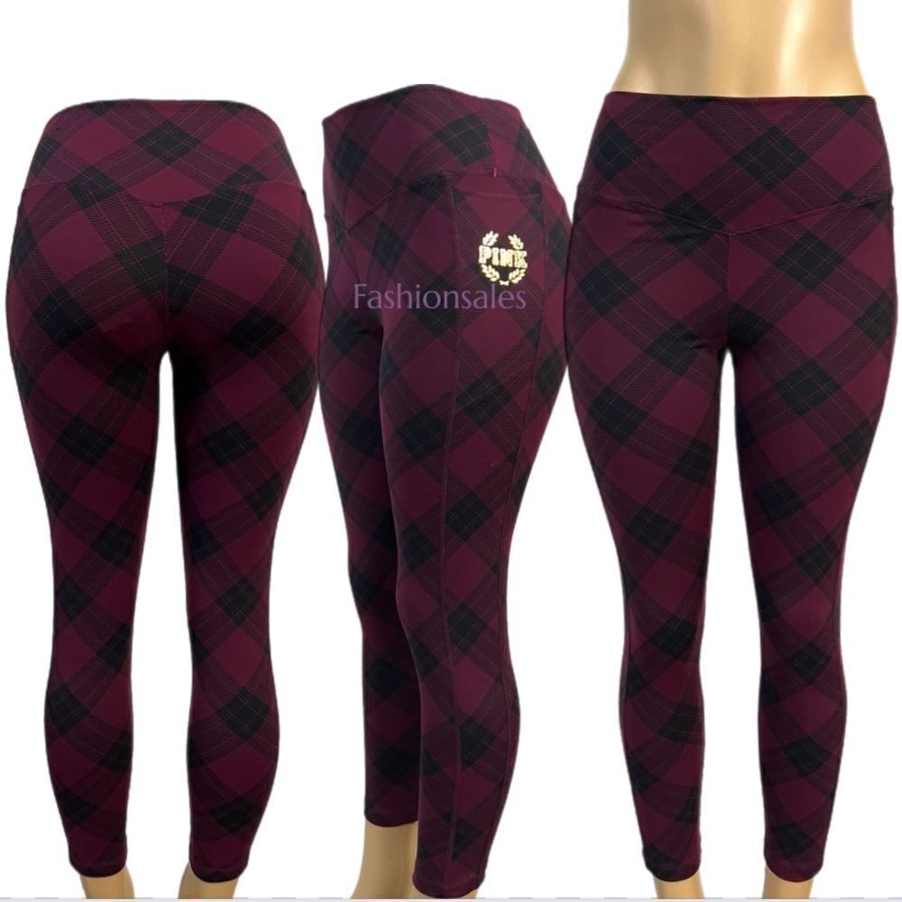 Victoria’s Secret Pink Active Ultimate High Waist Sport legging burgundy plaid M